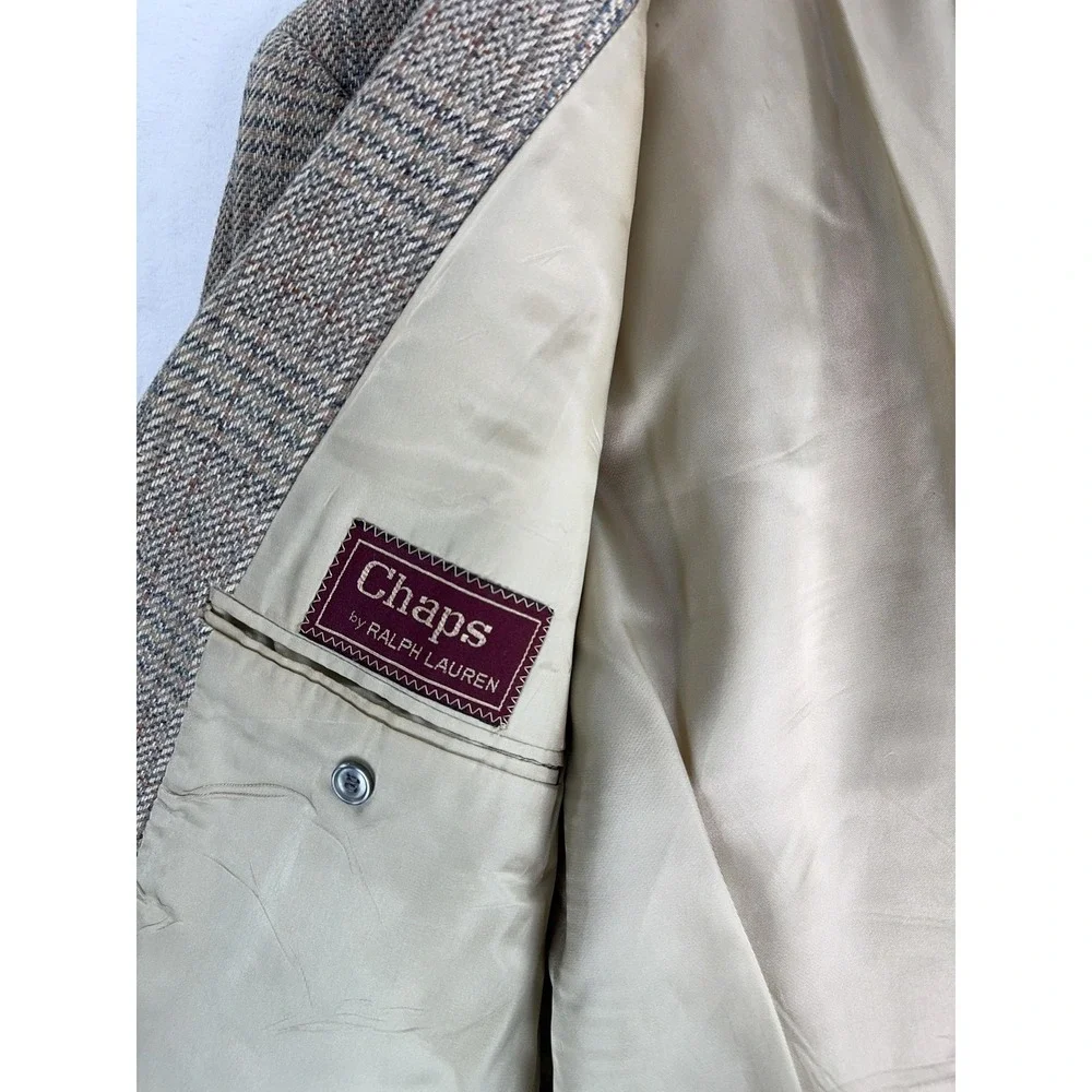 Vintage Chaps By Ralph Lauren Blazer Mens 40 Beige‎ Plaid Wool Tweed Sport Coat